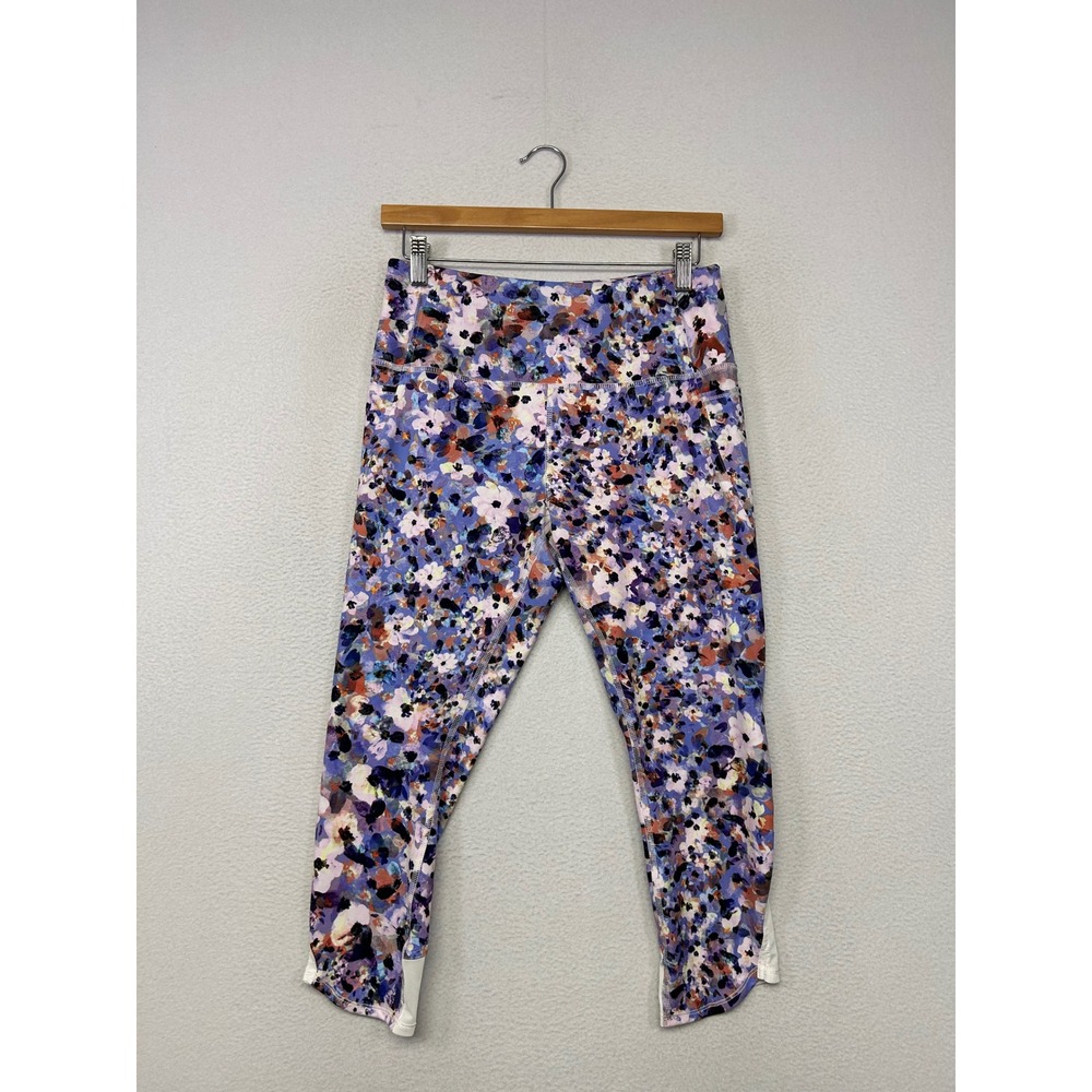 Activewear Floral RBX Womens Medium Purple Pink Cropped Mesh Leggings